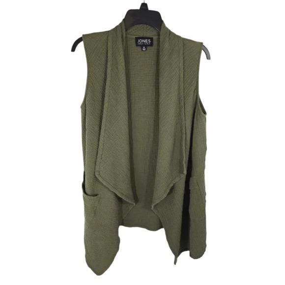 {Jones New York} Olive Green Sleeveless Open Vest in Waffle Weave - Size Medium - Picture 1 of 12